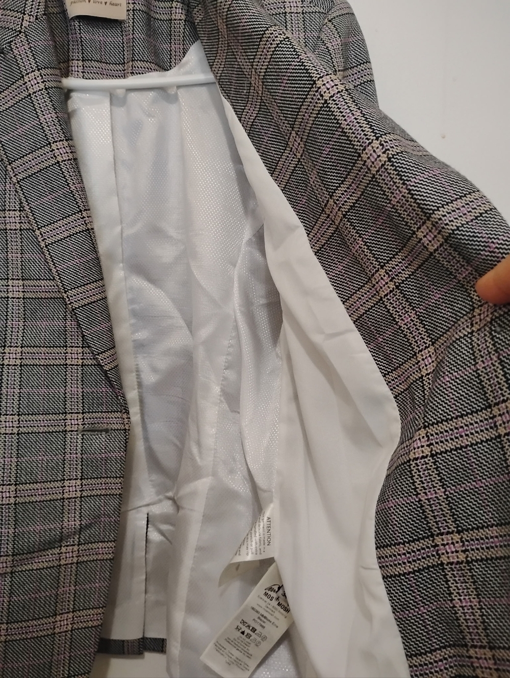 MOS MOSH Blake Ezra Plaid Blazer Size 34 Tailored Pink And Gray Jacket - Picture 9 of 10